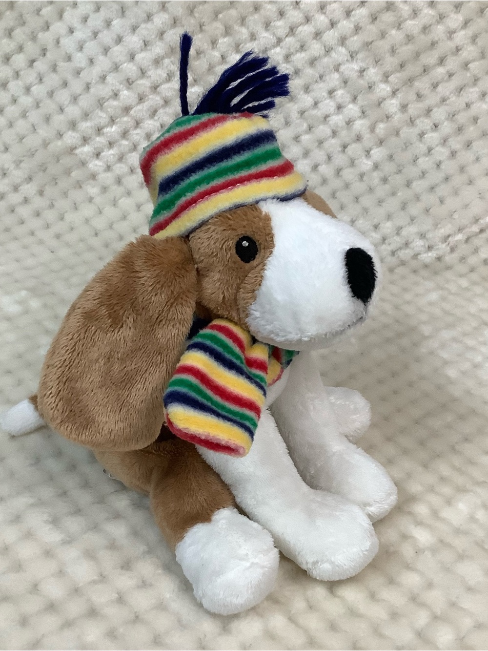 HBC Exclusive Plush Beagle Hound Dog Hudson's Bay Stripe Hat Scarf